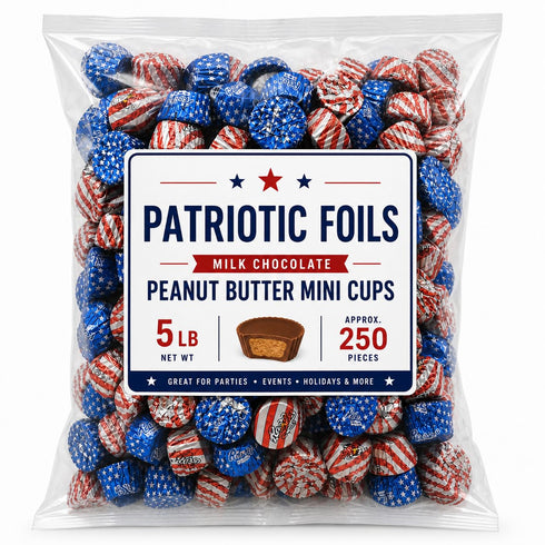 Zenya Tea Shop Miniature Chocolate Peanut Butter Cup Candy Red White Blue Foil Wrapped Bulk
