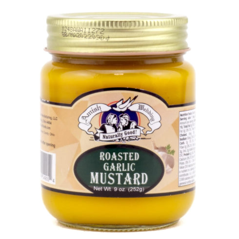 Amish Wedding All-Natural Roasted Garlic Mustard 9 Ounces (3 Jars)