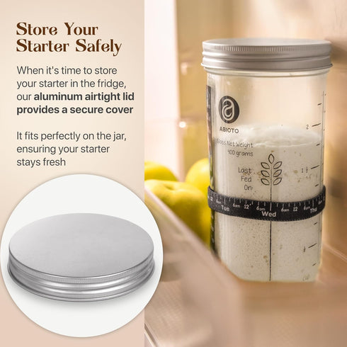 24 oz ABIOTO Sourdough Starter Kit, Includes Sourdough Starter Jar with Metallic Lid, Silicone Spatula, Feeding