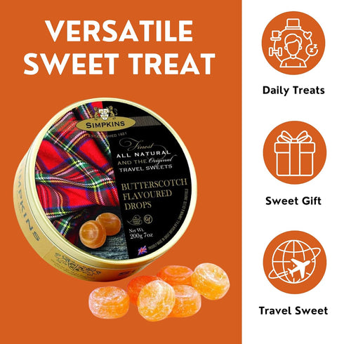 200g 3 Pack) Simpkins Butterscotch Flavored Travel Sweets (