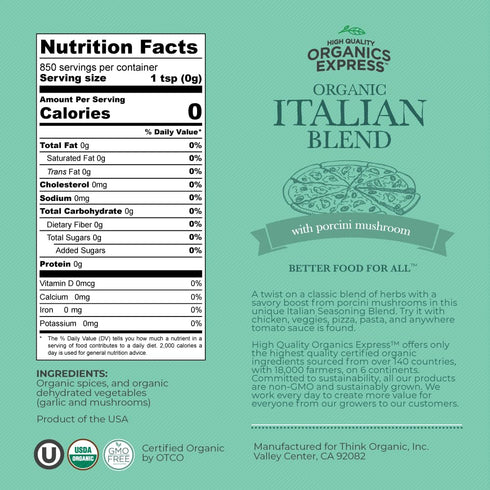 12 oz. HQOExpress Organic Northern Italian Seasoning Non GMO, Kosher, USDA Certified Organic Dried Herb Mix