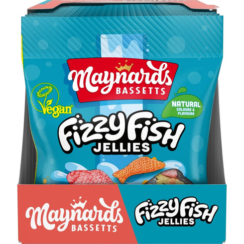 Maynards Bassetts Fizzy Fish Soft Jellies Sweets Bag 130g (Pack of 10)