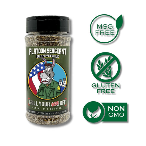Platoon Sergeant Garlic Salt Pepper by Grill Your As Off - BBQ Seasoning for Beef, Pork, Chicken - 11.5oz