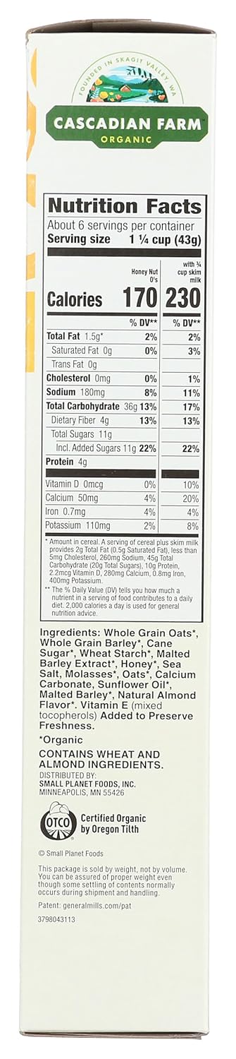 9.5 Oz Cascadian Farm Organic Cereal, Honey Nut O's