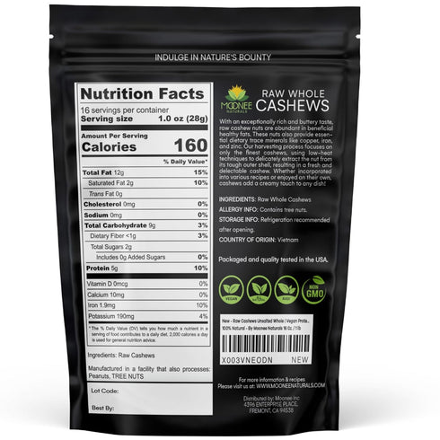 (16 0z. 1 lb) 100% 16 0z. 1 lb Raw Cashews Unsalted Whole / | Vegan Protein Snacks | Make Cashew Milk | Keto and Paleo