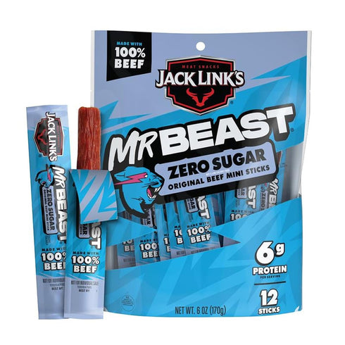 Jack Links x MrBeast Beef Sticks, Zero Sugar Mini Beef Sticks, As