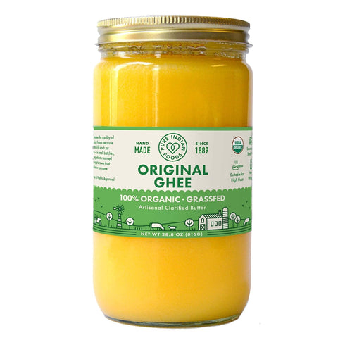 Pure Indian Foods Organic Grassfed Original Ghee, 28.8 oz, Clarified Butter, Pasture