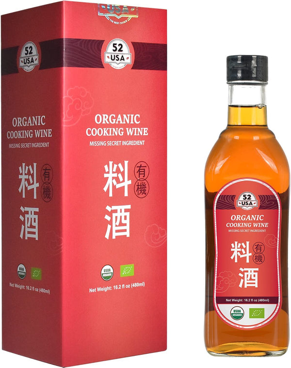 52USA Organic Shaoxing Rice Cooking Wine 16.2oz(480ml), Chinese Asian Cooking Wine, Shao