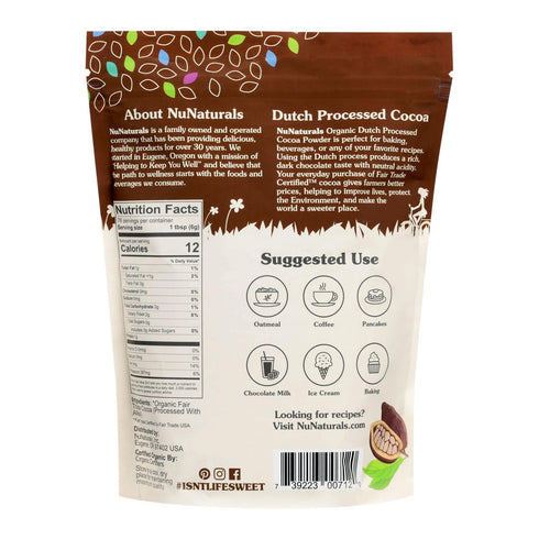 10-12%, 1 lb 2 Pack NuNaturals Cocoa Dutch Process Organic Fairtrade Certified
