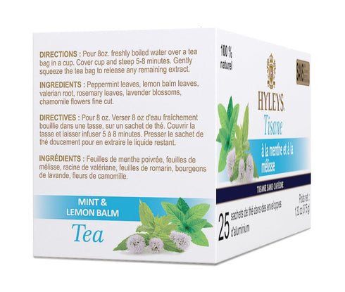 Hyleys Sleep Lemon Balm Herbal Tea - Relaxing Evening Blend, Caffeine-Free, 25 Tea Bags