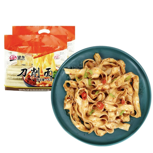QIXINLIZYY Air-Dried500g/17.63 oz (1 pack)- Knife Sliced Noodles Wavy Knife Cut Noodles, Chinese Flat Dry Wide Noodles