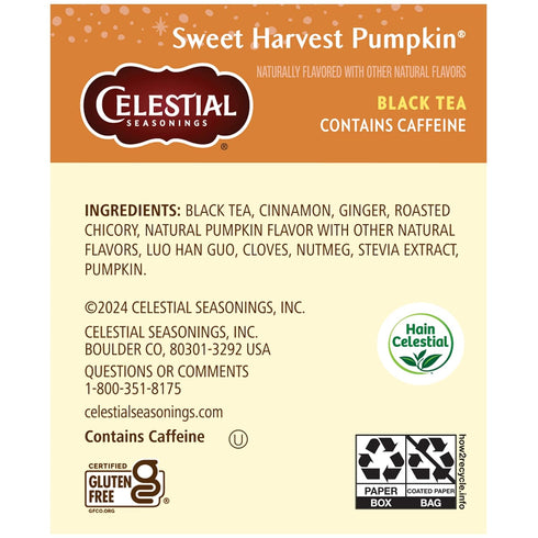 Tea,18 Count (Pack 5) Celestial Seasonings Tea Bags Sweet Harvest Pumpkin Black