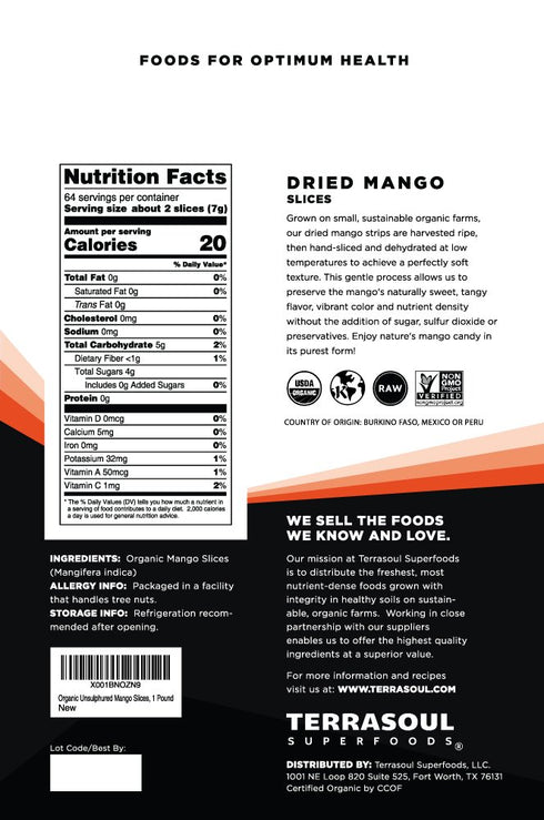 2 Lbs (2 Pack) Terrasoul Superfoods Organic Dried Mango Slices, - Naturally Sweet & Tart | No-Added Sugar | Healthy