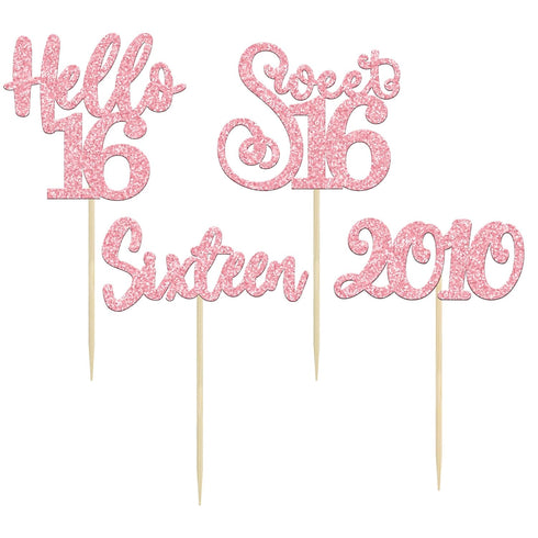 24Pcs 16th 16 16 16th Gyufise Happy Birthday Cupcake Toppers Glitter Hello Sweet Sixteen Years Old Cupcake Picks