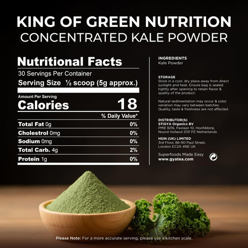 0.33 lb (5.29 oz) 24 Gya Tea Co Kale Powder Servings, Dried Whole Leaf Kale Powder, Greens Superfood for Smoothies