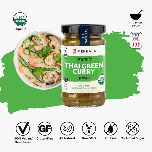 (3.52oz) (2.5oz) Mekhala Organic Gluten-Free Thai Green Curry Paste and Thai Chili Lime Crispy Onion Bundle
