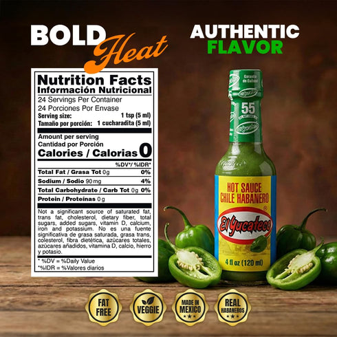 4 oz (120 ml), (Pack 1) El Yucateco Green Habanero Hot Sauce, Authentic Mexican Chile Habanero Sauce, fl Gluten Free