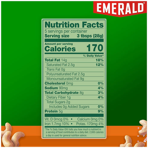 5 Oz (Pack 4) Emerald Nuts, Whole Cashews Roasted & Salted, Resealable Bag