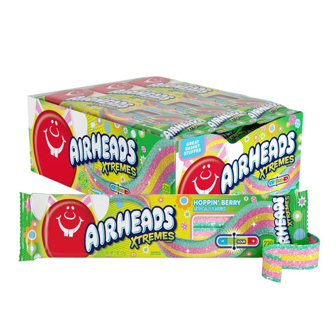 Airheads Xtremes Belts Candy, Chewy Candy Package, Hoppin Berry Fruit Flavor Artificially