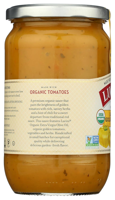 Lucini Organic Golden Tomato Sauce, Classic Italian Sauce in Glass Jar, 24 oz, No Sugar Added