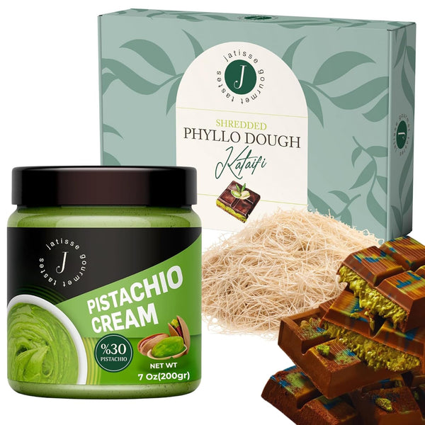 Jatisse Pistachio Cream & Dried Kataifi Dessert Kit Premium Middle Eastern Pastry