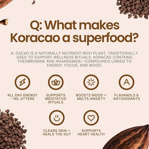 1/2 KORACAO Sustainably Harvested Cacao | Ideal Superfood for Everyday Bliss | Ceremonial Grade Cacao | Enhance Your