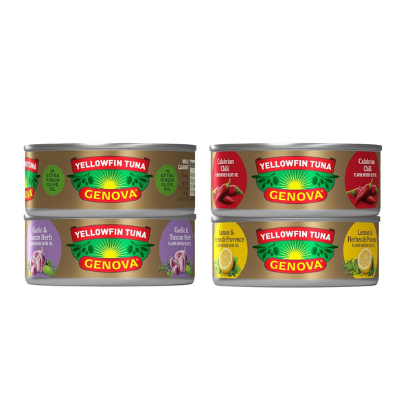 Genova Wild Caught Premium Yellowfin Tuna, 4 Flavor Variety Pack, 5 oz.