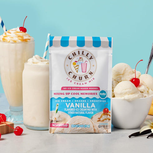 Countertop 1.5 Pack 3 Chilly Churn Vanilla Flavored Ice Cream, Shakes & Smoothies, Use with Hand Mixer, Blender