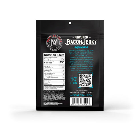 3oz (85g) Meat Artisan Applewood Smoked Uncured Bacon Jerky - Gluten Free No MSG and No Nitrates - Gourmet Meat Snacks