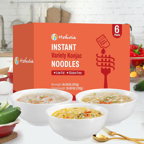 6 Packs, Hethstia Konjac Noodles Soup Cup Variety Flavor (Pho, Miso, Laksa), Vegan, Gluten-Free, Sugar-Free, Keto