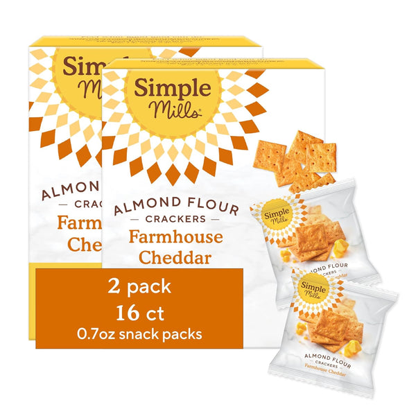 Simple Mills Almond Flour Crackers Snack Packs, Farmhouse Cheddar, Gluten Free, Flax