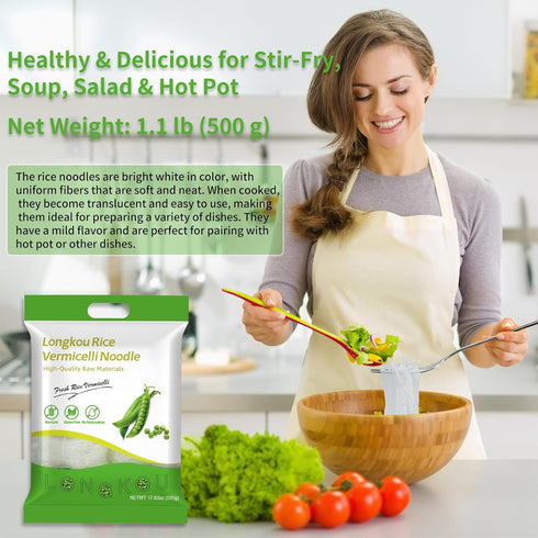 MUYIXUN Pot(500g/1.1 lb) (1pcs) Longkou Mung Bean Vermicelli,Glass Noodles,Vermicelli Rice Noodles,No Additives,Quick
