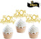 24Pcs Gold Glitter 50th Anniversary Cupcake Topper, Happy 50th Cheers to 50 Years Party Decoration Supplies