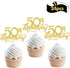 24Pcs Gold Glitter 50th Anniversary Cupcake Topper, Happy 50th Cheers to 50 Years Party Decoration Supplies