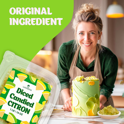 16oz Diced Candied Citron, Glazed Citron Peel For Baking, Candied Fruit or Fruitcake, Fruit Snacks, No GMO, Vegan