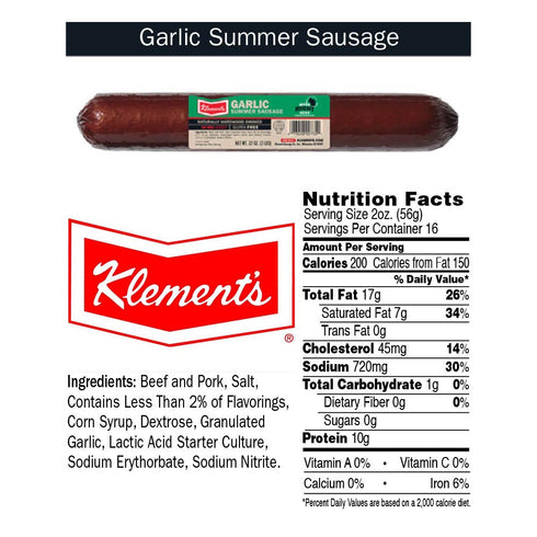 Klement's Summer 32 Oz (2 1 Garlic Sausage, Hardwood Smoked Pounds) - Unit Per Order
