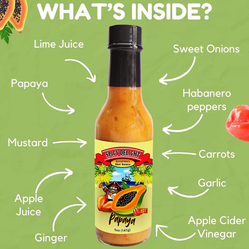 5 Oz Spicy Delight Aruba Habanero Papaya Hot Sauce Ultra Spicy Gourmet Caribbean Sweet Hot Sauce with Real Fruit