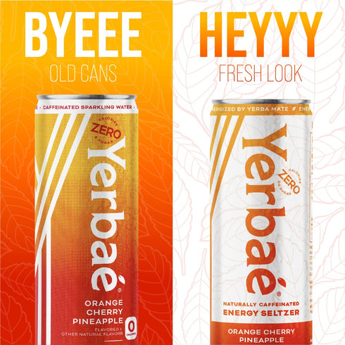 Pack 12, 12oz Yerba Energy Seltzer - Orange Cherry Pineapple No Sugar/Calories/Carbs. Energized by Yerba Mate