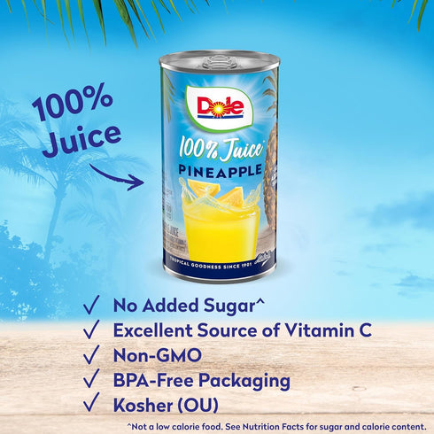100% 6 Oz (Pack 6), 48 Dole Pineapple Juice, Fruit Juice with Added Vitamin C, Fl of Total Cans