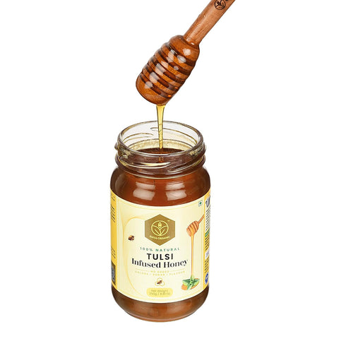 100% 8.81 (250g)) Shiva Organic Tulsi (Holy Basil) Infused Honey - Natural and Pure Organic Honey - GMP Certified