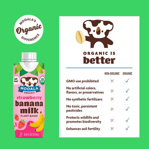 12 Pack Mooala - Organic Strawberry Bananamilk, Lunchbox Friendly, Shelf-Stable, Non-Dairy, Nut-Free, Plant-Based