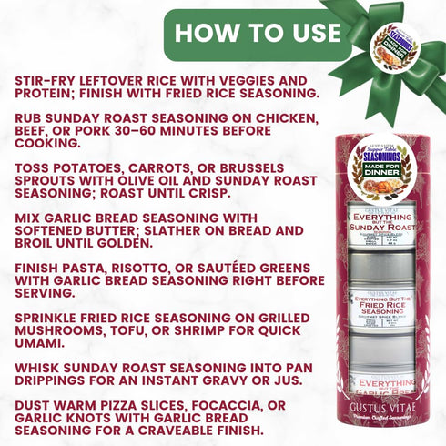 Packaged Set 3 Made for Dinner: Supper Table Seasonings | Gift of Spice Blends | All Natural, Non GMO | Gourmet Infused