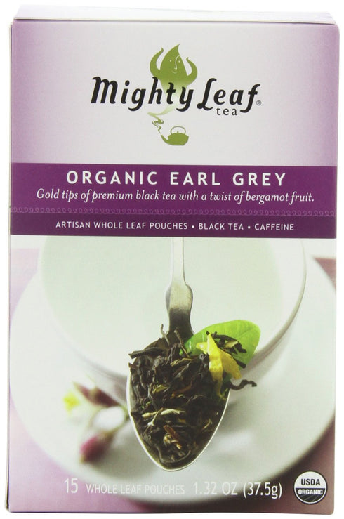 45 Count (15 Pack 3) Packaging Mighty Leaf Organic Earl Grey Black Tea Silken Tea Bags per Box, of Smooth, Aromatic
