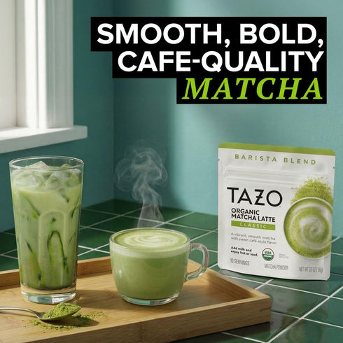10 3.5 oz (Pack 1) TAZO Organic Classic Matcha Latte, Barista Blend Matcha Powder, Servings, CafQuality Matcha, Lightly