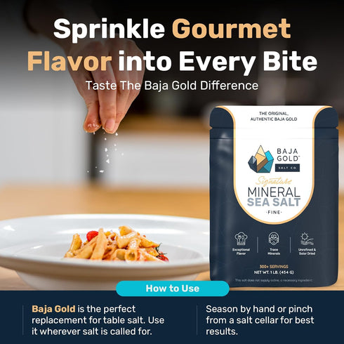 Recommended 1 lb. 300+ Baja Gold Signature Mineral Sea Salt - by Gary Brecka - Authentic Fine Grind Salt for Cooking