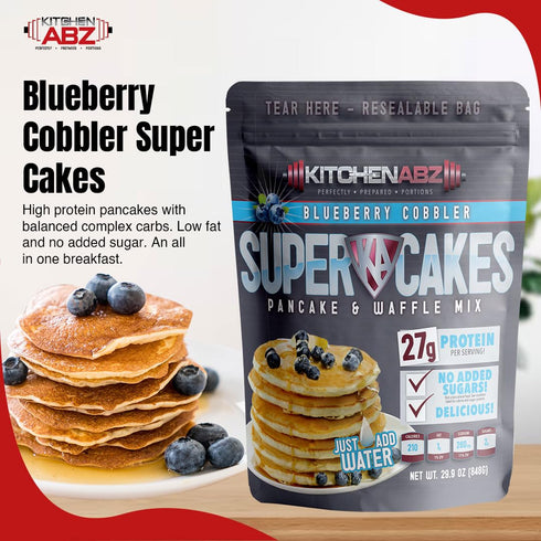 13.08 Oz Blueberry Cobbler Super Cakes, High Protein Pancake Mix, Healthy Protein Pancakes for a Nutritious Breakfast