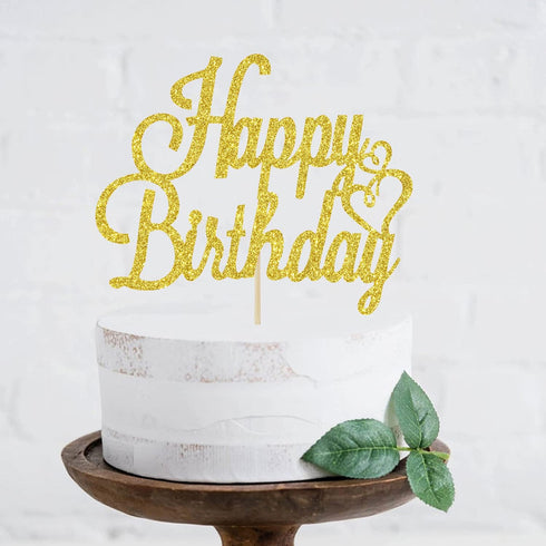 Gold Glitter Happy Birthday Cake Topper, Celebrating Birthday Anniversary Party Decorations Supplies for Women, Men,