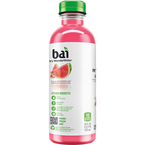 18 12 Pack Bai Antioxidant Infused Water Beverage, Kula Watermelon, with Vitamin C and No Artificial Sweeteners, Fluid