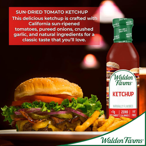 12 oz Walden Farms Ketchup Zero Calorie, Sugar Free, Keto & No Carb Classic Tomato Condiment for Burgers, Fries & More