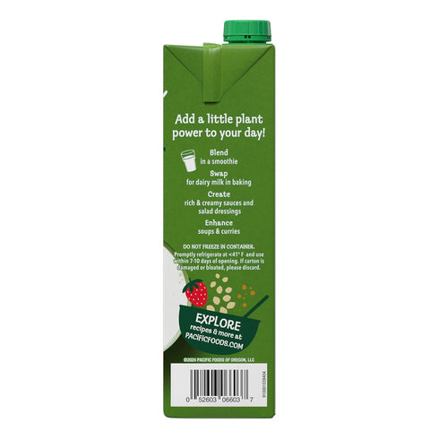 32 oz (Pack 6) Pacific Foods Unsweetened Hemp Milk, Plant Based Milk, Carton